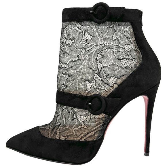 Christian Louboutin Black Suede & Lace Boteboot 100 Ankle Boots – Size EU 40.5 - Picture 1 of 10